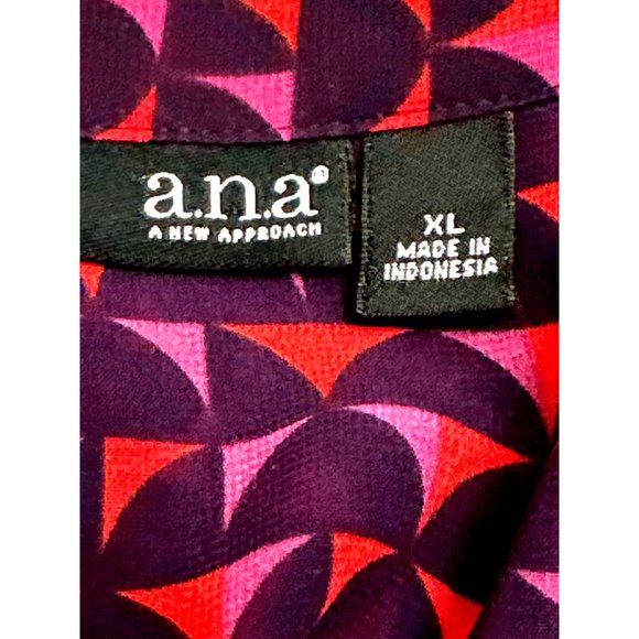A.N.A. A New Approach Black Red Purple Geometric Print Roll Tab Sleeves Size XL - Picture 10 of 13